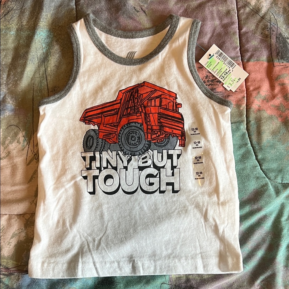 The Children's Place White and Gray Tank Top with Red Truck